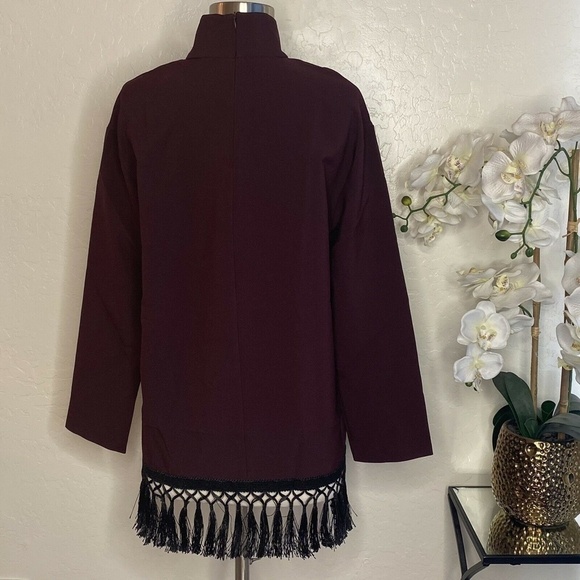 ZARA Woman High Neck Top Fringe Hem Size S Tunic - Picture 3 of 6